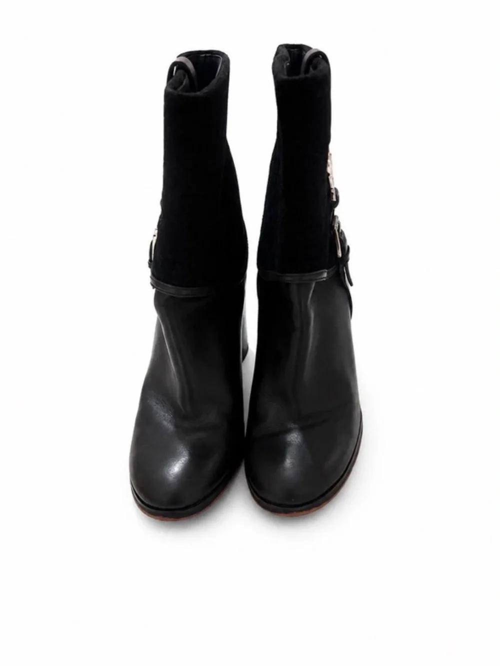 Michael Kors Black Leather & Suede Block Heel Ankle Boot